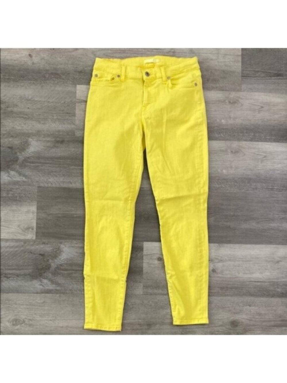 7 For All Mankind Yellow Skinny Jeans Zip Fly Resort Stretch Denim Cruise Sz 29
